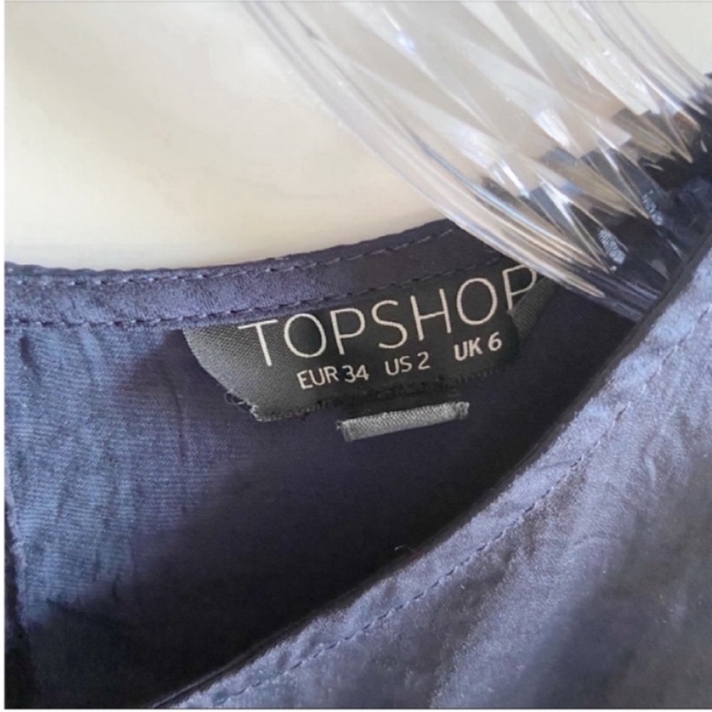 Topshop shirt navy blue satin ruffle long sleeves - Picture 7 of 9